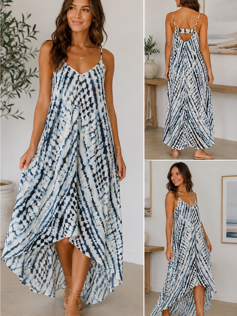 WENDY BELLISSIMO Tie Dye Animal Print High Low Maxi Dress Boho Resortwear
